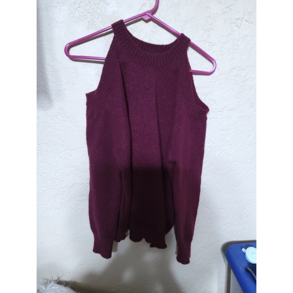 SHEIN Burgundy Cold Shoulder Knit Sweater Long Sleeve Wine Red Size Medium